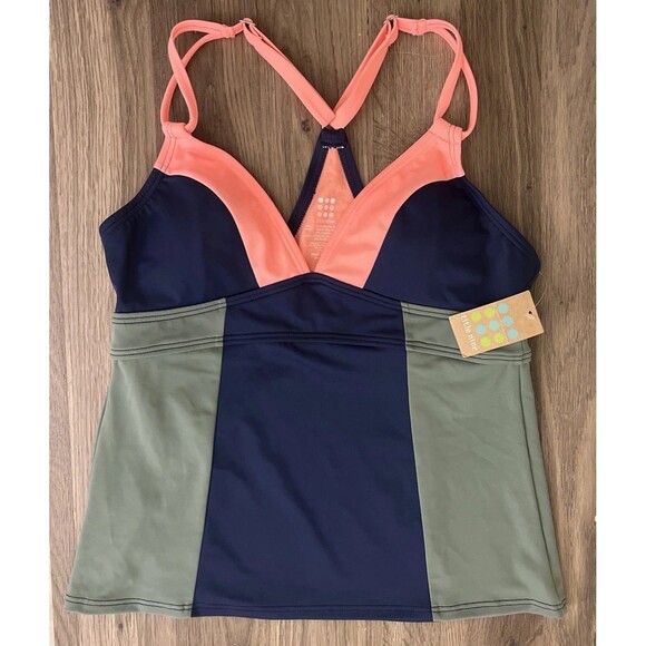 NWT Title Nine Color-block Tankini Top, Racerback, Women Medium, Blue Green Pink - Picture 1 of 16